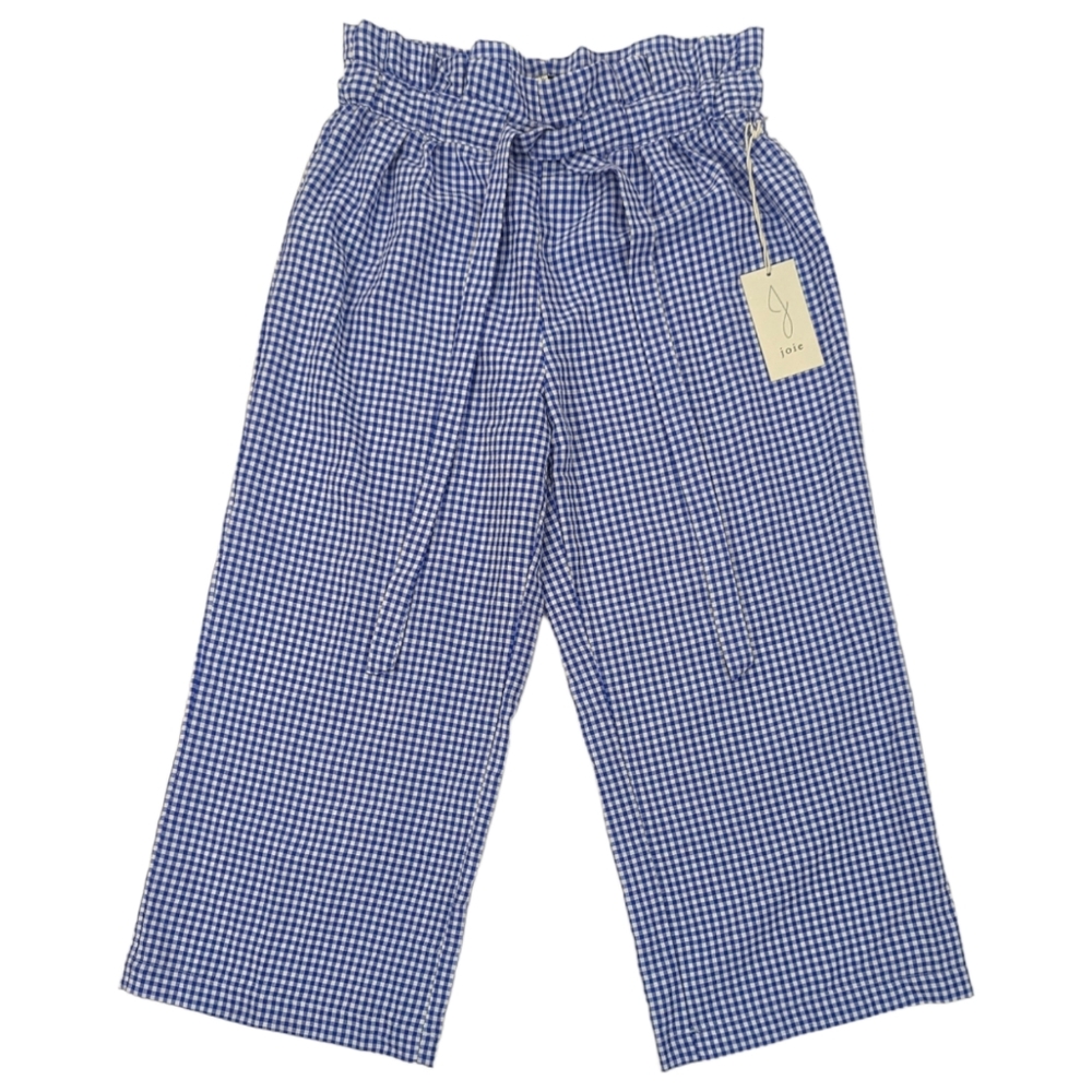 Joie Gingham Crop Pants NWT Womens Large Paperbag Tie Waist Blue White Wide Leg